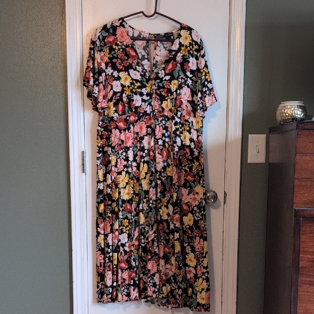 torrid Black Floral Dress with Pink and Yellow Blooms